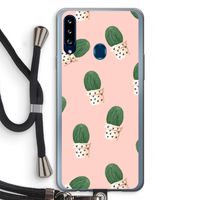 Cactusprint roze: Samsung Galaxy A20s Transparant Hoesje met koord