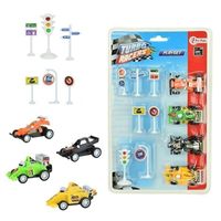 4x Race auto met verkeersborden/stoplichten speelgoed set - thumbnail