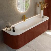 Badmeubel Mondiaz Kurve | 150 cm cm | Meubelkleur Ruby | Wastafelkleur Talc | Solid surface | Wasbak midden spoelbak | 1 kraangat