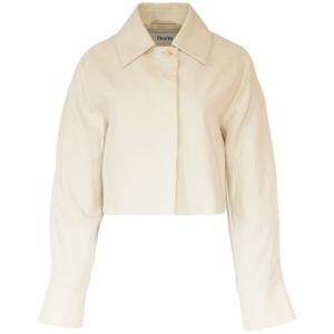 Floria Collective Dames Blazer June in het Beige - Handgemaakt Cropped Jasje van Linnen - Boxy Fit met Kraag en Wijde Mouwen