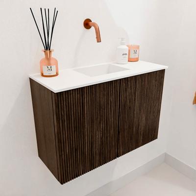 Toiletmeubel Mondiaz Joya | 60 cm | Meubelkleur Walnut | Faye wastafel Talc Midden | Zonder kraangat(en) Toiletmeubel Mondiaz Joya | 60 cm | Meubelkleur Walnut | Faye wastafel Talc Midden | Zonder kraangat(en)