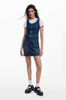 Denim jurk met riem - BLUE - S - thumbnail