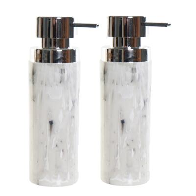 Items Zeeppompje/dispenser - 2x - 22 cm - polystone - marmer look - 400 ml - navulbaar - toilet/badk