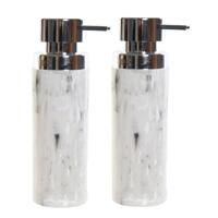 Items Zeeppompje/dispenser - 2x - 22 cm - polystone - marmer look - 400 ml - navulbaar - toilet/badk