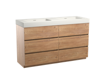 Storke Edge staand badmeubel 150 x 52 cm ruw eiken met Mata High dubbele wastafel in mat witte solid surface - thumbnail