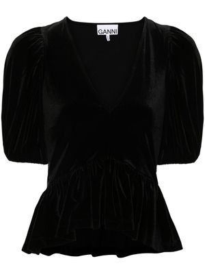 GANNI blouse en velours à col v - Noir