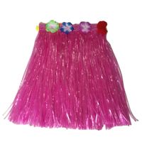 Hawaii thema verkleed rokje - raffia - roze - 40 cm - volwassenen One size  -