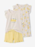 Set van 2 pyjamashorts met korte mouwen lichtgeel