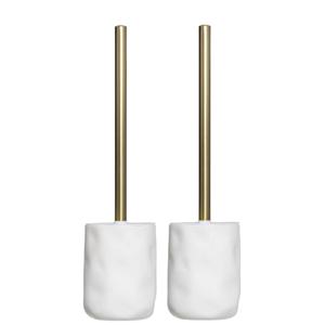 2x stuks WC-/toiletborstels met houder rond wit polyresin 39,8 cm