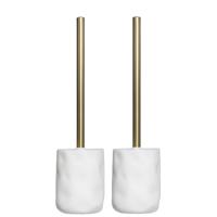 2x stuks WC-/toiletborstels met houder rond wit polyresin 39,8 cm - thumbnail