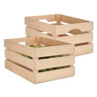 Fruitkisten opslagbox - 2x - open structuur - naturel - hout - L36 x B26 x H18 cm - thumbnail