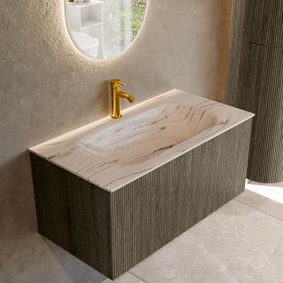Badmeubel Mondiaz Kurve-Dlux | 90 cm | Meubelkleur Shadow | Wastafelkleur Nata | Solid surface | Wasbak midden spoelbak | 1 kraangat