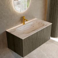 Badmeubel Mondiaz Kurve-Dlux | 90 cm | Meubelkleur Shadow | Wastafelkleur Nata | Solid surface | Wasbak midden spoelbak | 1 kraangat