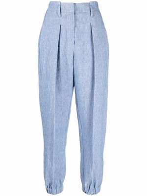 Brunello Cucinelli pantalon de tailleur en lin à chevilles resserrées - Bleu