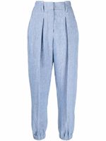 Brunello Cucinelli pantalon de tailleur en lin à chevilles resserrées - Bleu