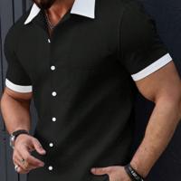 Bon&Bon Homme Men's Contrast Color Patchwork Short Sleeve Shirt Black and White / XL