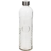 Waterfles/drinkfles 1 liter van gehard ribbel glas