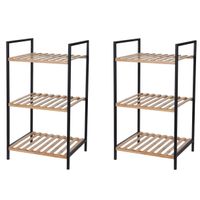 2x stuks bamboe houten badkamer kastjes/trolleys 70 cm - thumbnail