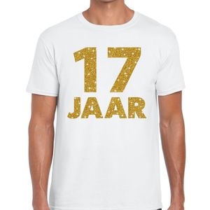 17 jaar goud glitter verjaardag kado shirt wit heren