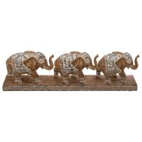 Atmosphera 3 Olifantjes dierenbeeldjes - woondecoratie - bruin - 46 x 7,5 x 13 cm - Olifanten beeld