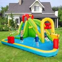 Springkasteel Opblaasbaar Speelbad Waterpark Peuterbad met Glijbaan Springkussen 400 x 335 x 230 cm Gekleurd