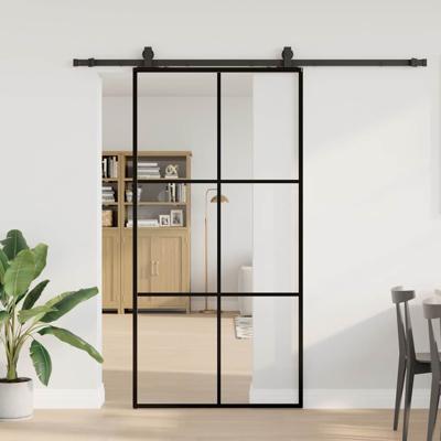 Schuifdeur met beslagset 102x205 cm ESG glas zwart