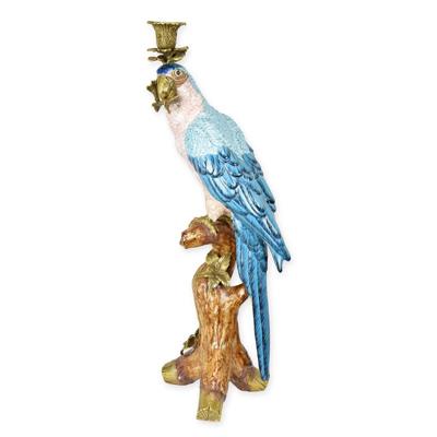 A BRONZE MOUNTED PORCELAIN PARROT CANDLEHOLDER