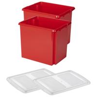 Sunware opslagboxen set - 2x stuks - 45 liter - rood - 45 x 36 x 36 cm - afsluitbare deksel