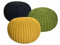 Charles - Pouf Set 3 Stuks - Grof Gebreid - 100% Gerecycled Katoen - Ø 55 cm