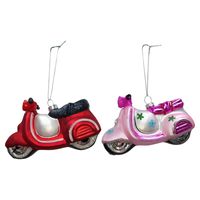 Kersthangers scooters - 2x st - roze en rood - 11,5 cm - glas - kerstornamenten