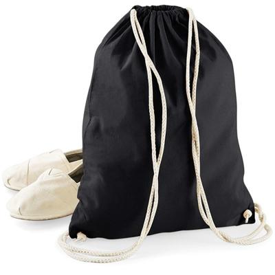 Rugtas Sporty - zwart - gymtas met rijgkoord - 47 x 35 cm - 12 liter - katoen - rugzak