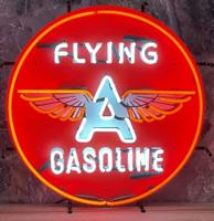 Flying A Gasoline Neon Verlichting Met Achterplaat 65 x 65 cm