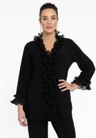 Yoek Blouse A-lijn plissé ruches | Zwart | Maat 58/60