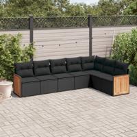 7-delige Loungeset met kussens poly rattan zwart