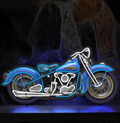 Klassieke Motorfiets Neon Verlichting 104 x 54 cm - Blauw, Wit