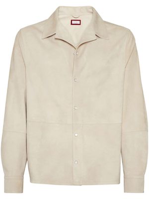 Brunello Cucinelli Suède shirtjack met drukknopen - Beige