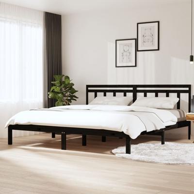 Bedframe massief grenenhout zwart 200x200 cm