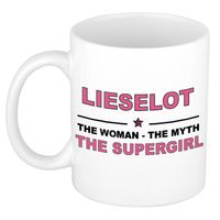 Naam cadeau mok/ beker Lieselot The woman, The myth the supergirl 300 ml - Naam mokken