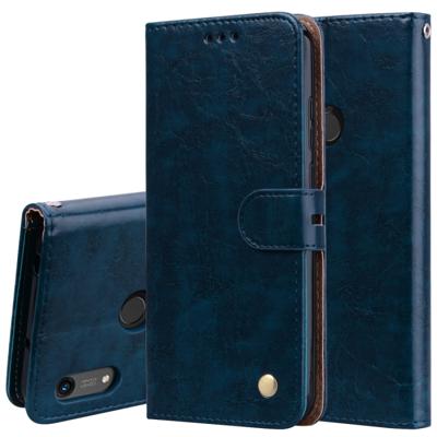 Business Style olie Wax textuur horizontale Flip lederen case voor Huawei Honor 8A (met vingerafdruk gat) met houder & card slots & portemonnee (blau