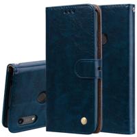 Business Style olie Wax textuur horizontale Flip lederen case voor Huawei Honor 8A (met vingerafdruk gat) met houder & card slots & portemonnee (blau