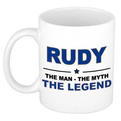 Rudy cadeau mok - man myth legend - naam koffiemok / beker - wit en blauw - 300 ml Rudy cadeau mok - man myth legend - naam koffiemok / beker - wit en blauw - 300 ml