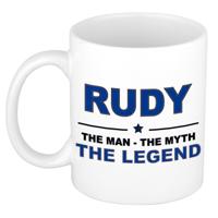 Rudy cadeau mok - man myth legend - naam koffiemok / beker - wit en blauw - 300 ml