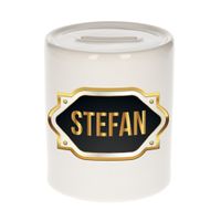 Naam cadeau spaarpot Stefan met gouden embleem