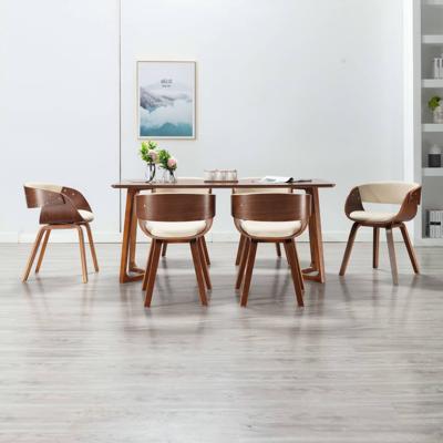 Eetkamerstoelen 6 st gebogen hout en kunstleer crème
