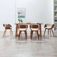 Eetkamerstoelen 6 st gebogen hout en kunstleer crème