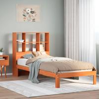Bed met boekenkast zonder matras grenenhout wasbruin 100x200 cm
