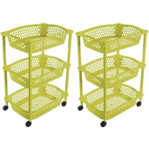 2x stuks keuken opberg trolleys/roltafels met 3 manden 62 cm groen