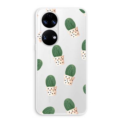 Cactusprint roze: Huawei P50 Transparant Hoesje