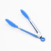 Keuken siliconen koken salade roestvrijstalen handvat voedsel clip (blauw)