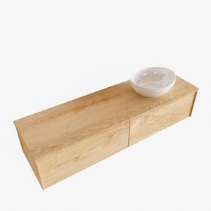 Badkamermeubel BWS Madrid Washed Oak 150 cm met Topblad en Keramische Waskom Rechts (2 lades, 0 kraangaten)
